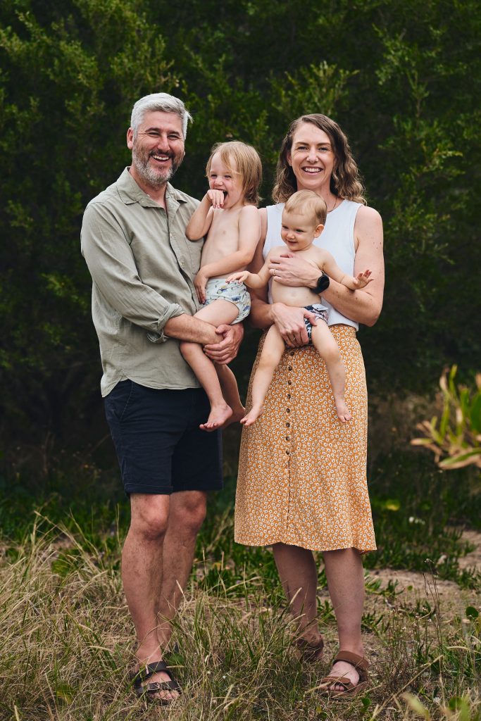 family of four with two kids in cloth nappies